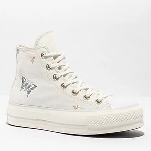 Converse Chuck Taylor All Star Lift Tattoo Vintage White High Top Platform Shoes